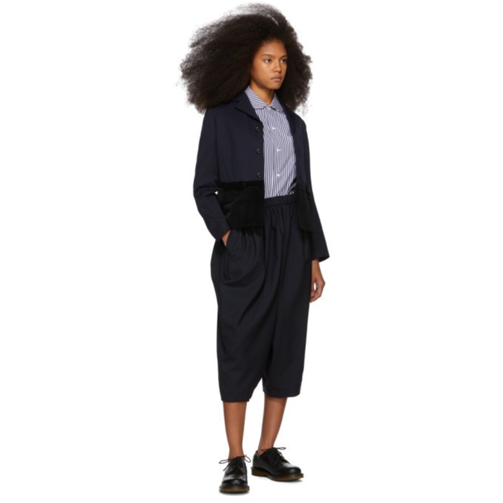 Comme des Garcons Girl Navy and White Striped Peter Pan Collar Shirt- Medium - Picture 3 of 5